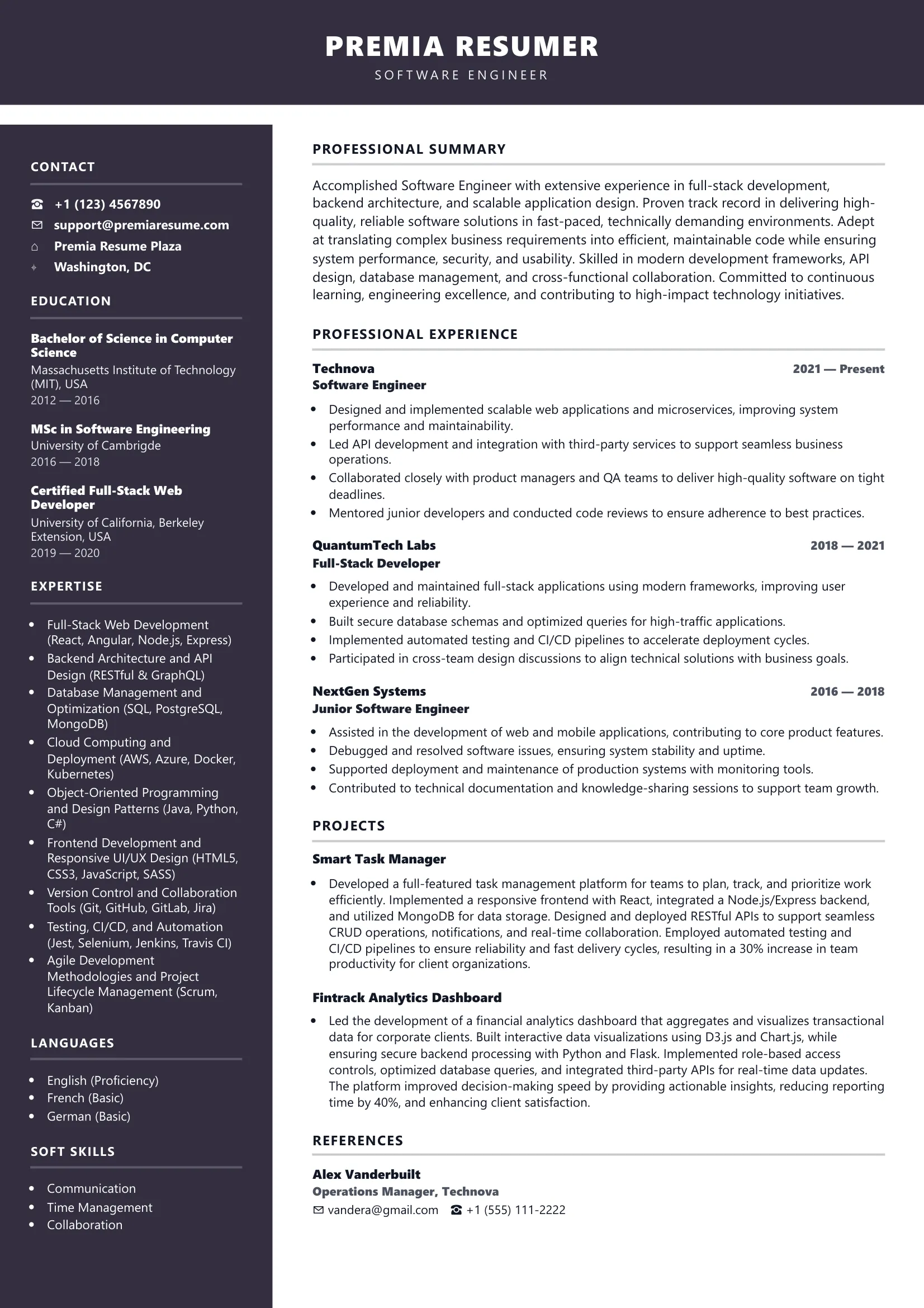 Resume template example 1
